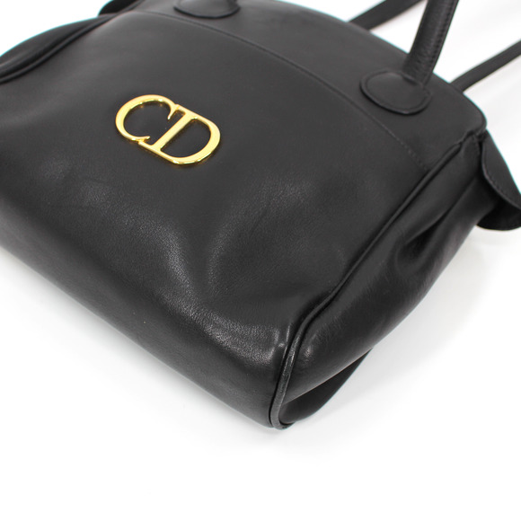 Christian Dior Black Smooth Leather Gold CD Logo Zip Shoulder Bag Sac Cabas Tote - Picture 5 of 8